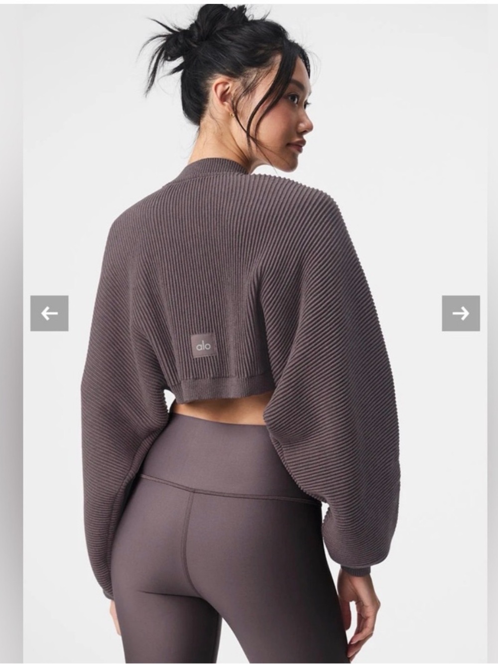 ALO Yoga Cropped Rib-Knit Sweater in Mocha